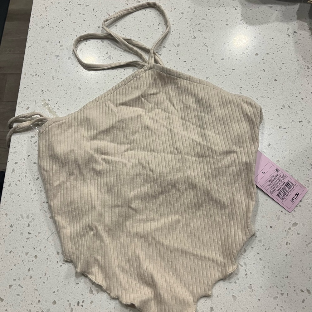 Beige Ribbed Strappy Top